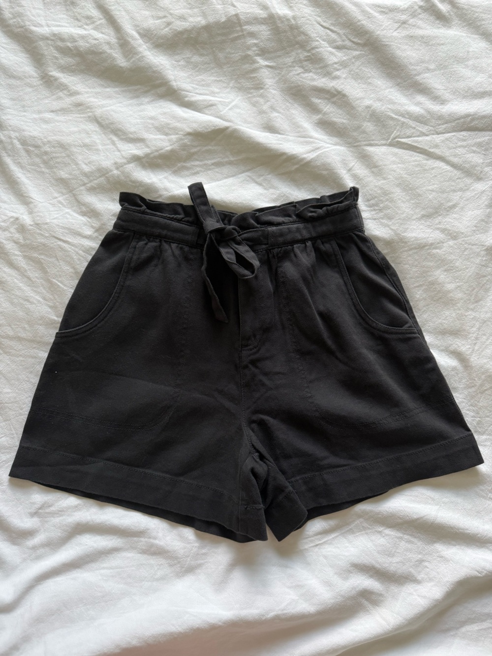 Charcoal Grey High Waisted Paper Bag Shorts